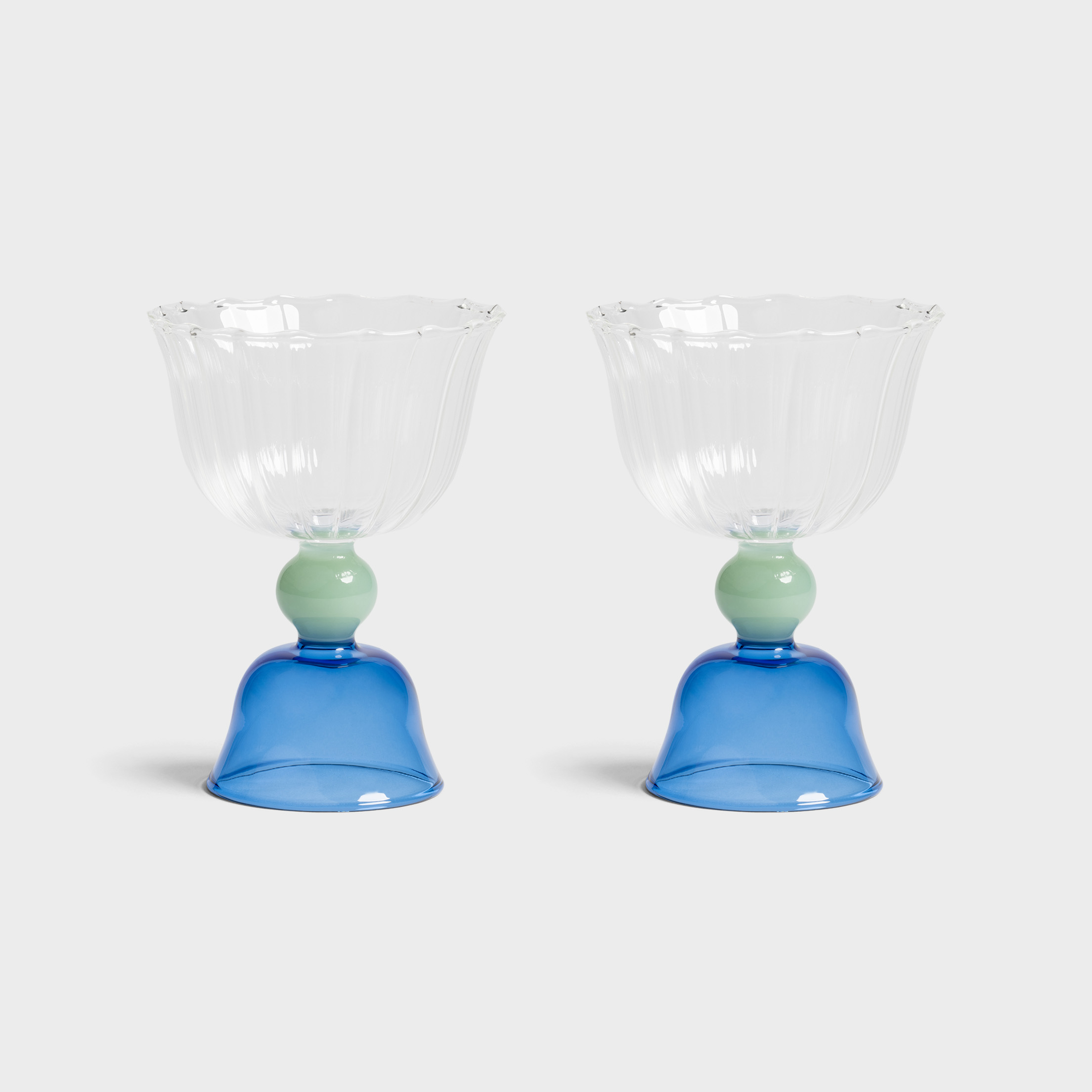 Glass tulip blue set of 2