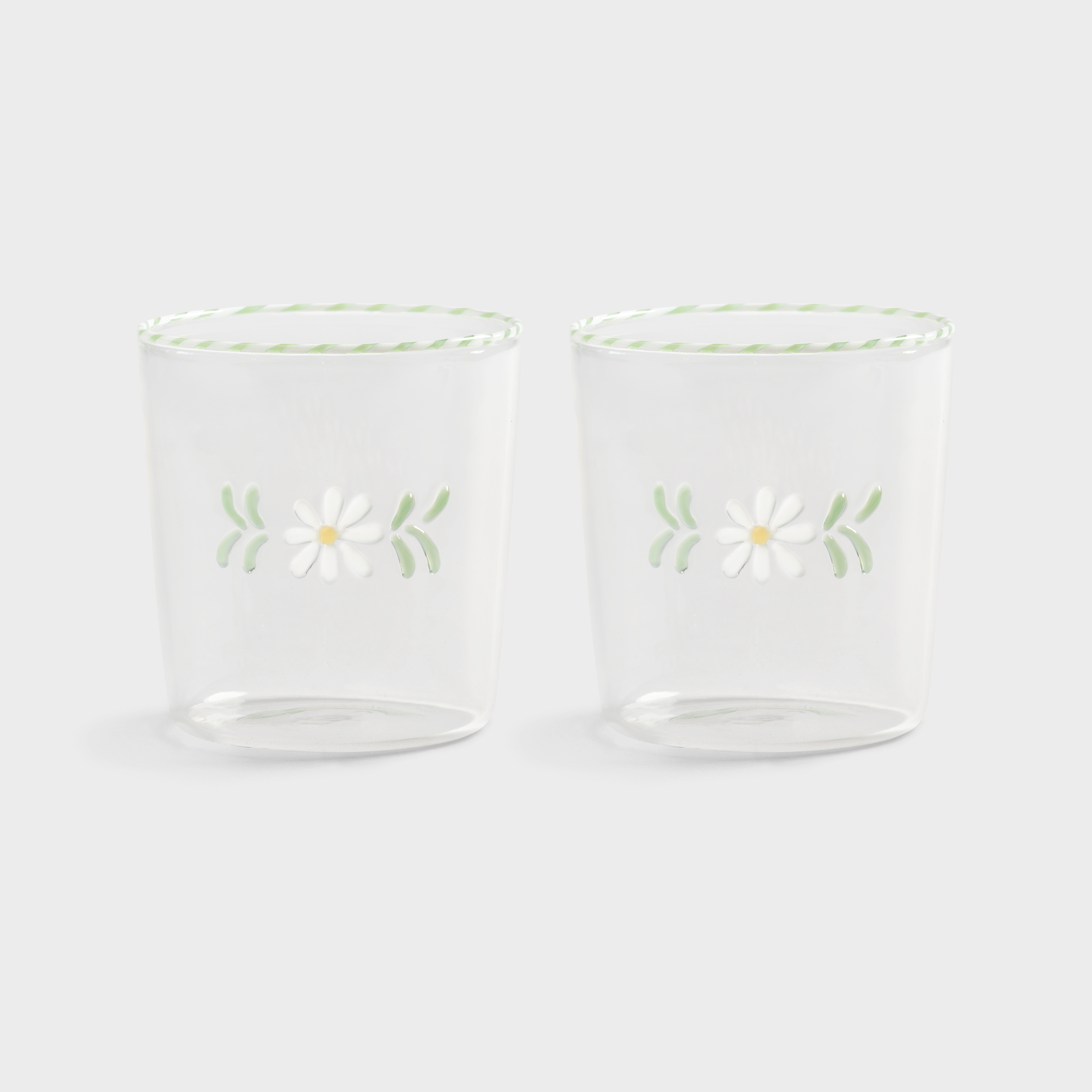 Glass flora white set of 2