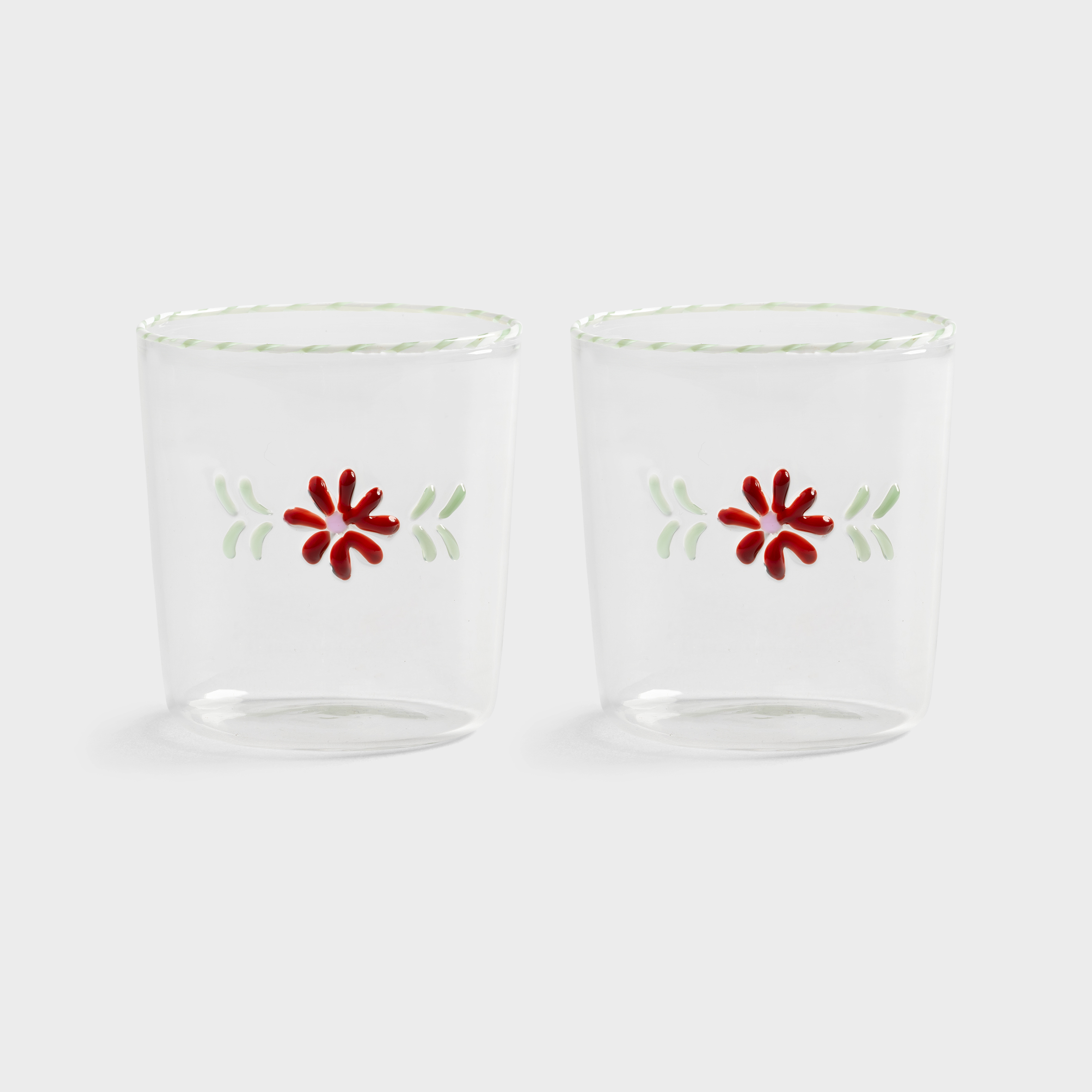 Glass flora red set of 2